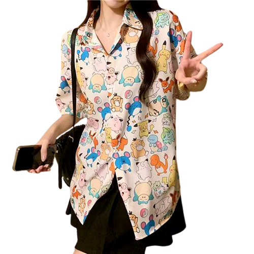 "CHOICES" - Pocket Monsters Anime All Over Printed Button Shirts