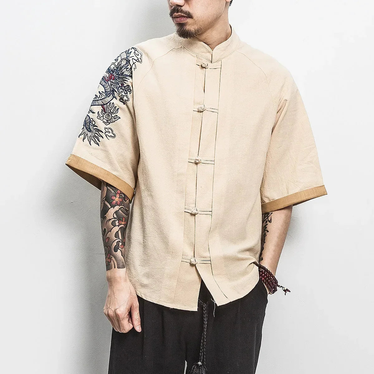 "MANDARIN COLLAR" - Japanese Streetwear Anime Shirt
