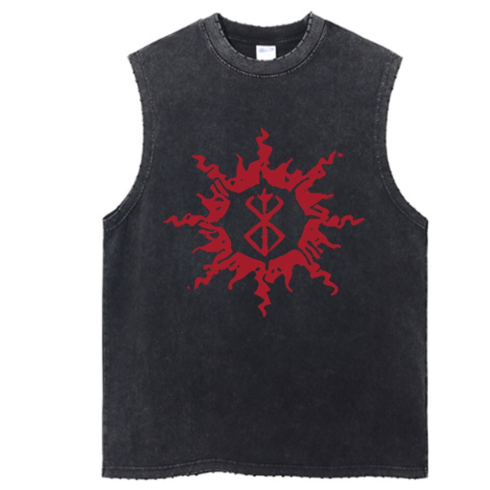 Anime - Streetwear - Berserk Anime Vintage / Acid Washed Guts Sleeves Tank Top - Alpha Weebs