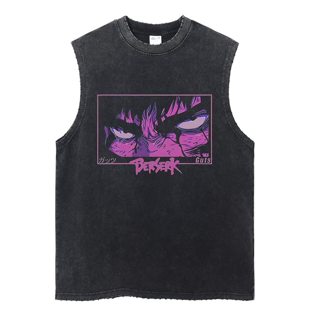 "BLACK SWORDSMAN" - Guts - Berserk Anime Vintage / Acid Washed Tank Top