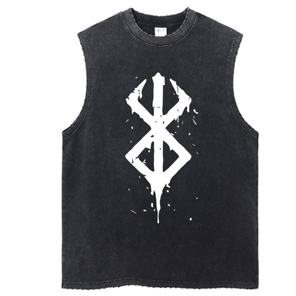 Anime - Streetwear - Berserk Anime Vintage / Acid Washed Guts Sleeves Tank Top - Alpha Weebs