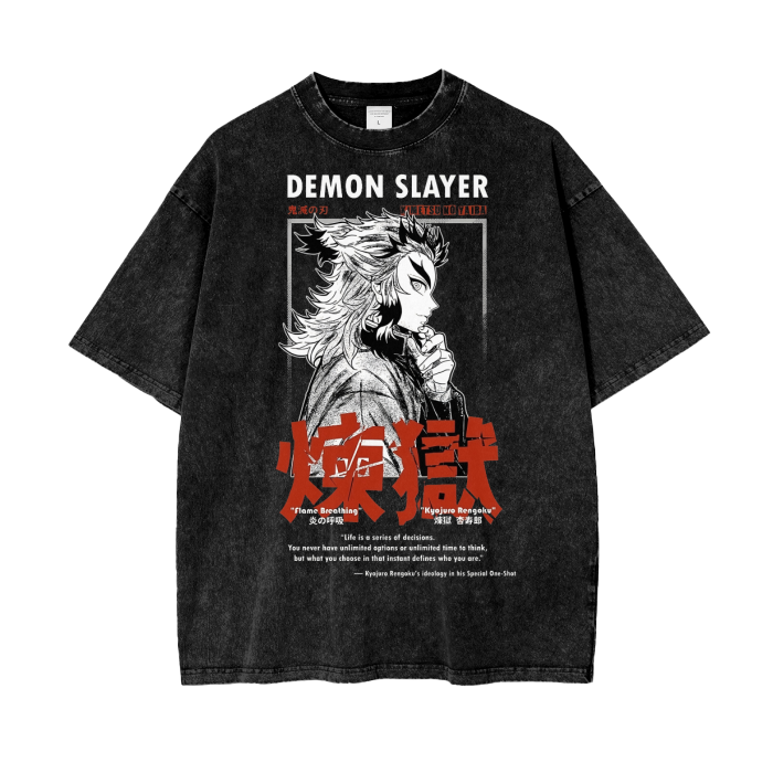 "FLAMING" - Slayer Corps Anime Ren Saiyan Legend Vintage / Acid Washed Oversized T-Shirts