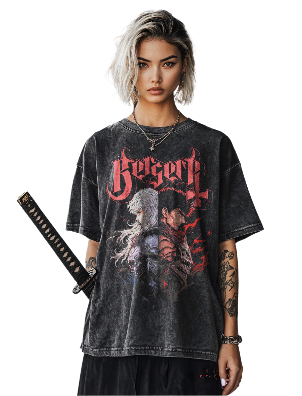 "GUTS-GRIFFITH" - Berserk Anime Vintage / Acid Washed Oversized T-Shirts