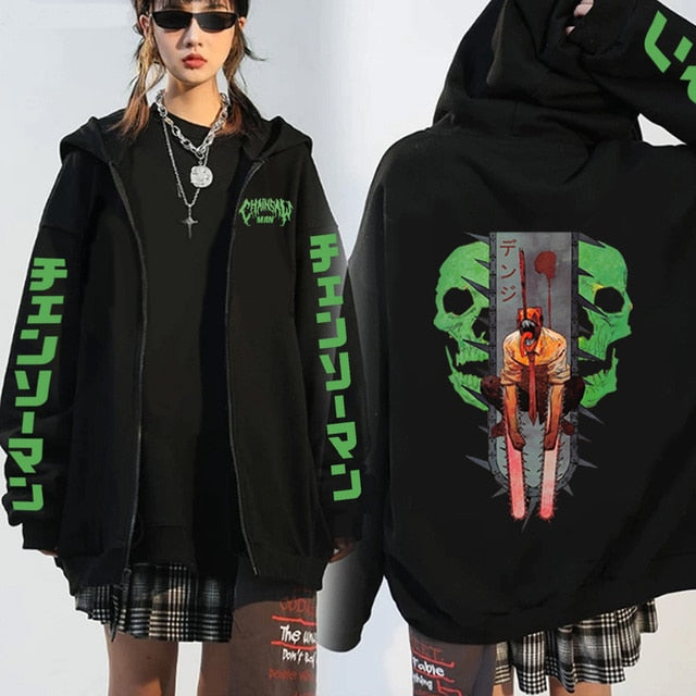 Anime - Streetwear - "RIPPING" - Chainsaw Man Denji Anime Oversized Hoodies - Alpha Weebs