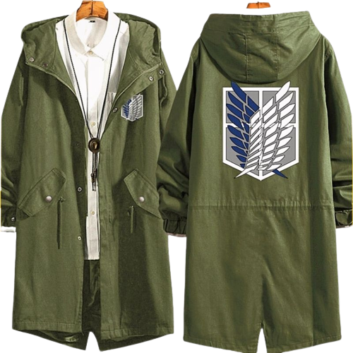 Anime - Streetwear - "DRIP CROP" - Survey Corps Long Hooded Coat | Green Color - AOT Anime Anime - Alpha Weebs