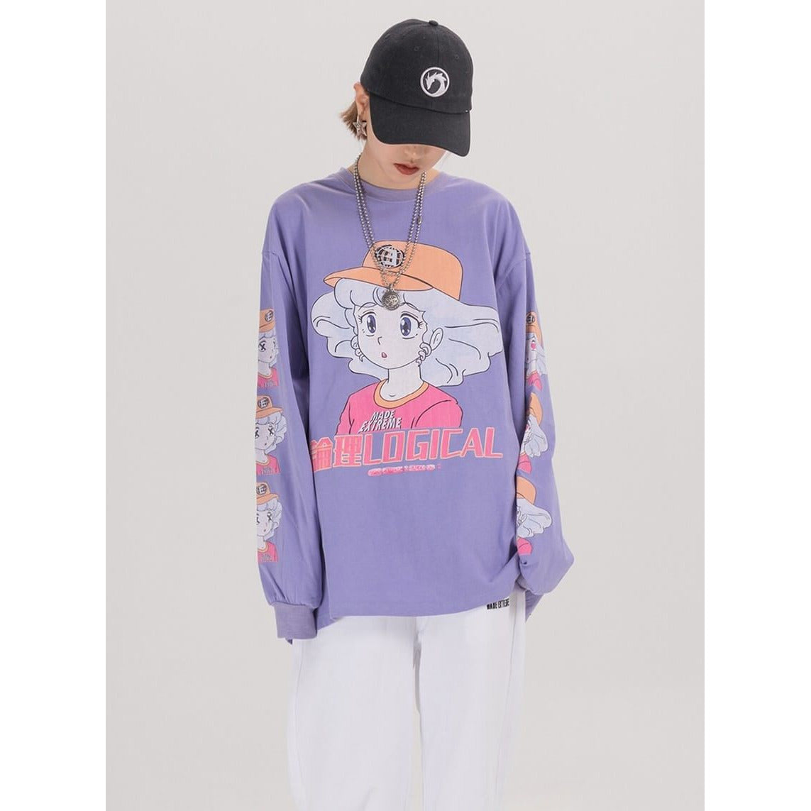 Anime - Streetwear - "LOGICAL" - Anime Girl Oversized Sweatshirt | 2 Colors - Alpha Weebs