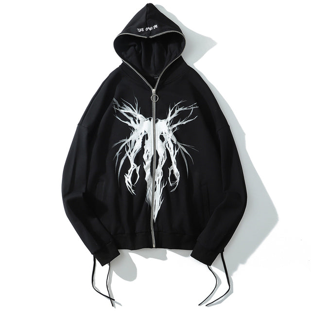 Anime - Streetwear - "BORED SHINIGAMI 2" - Death Note Ryuk Anime Full Zip Up Hoodie - Alpha Weebs
