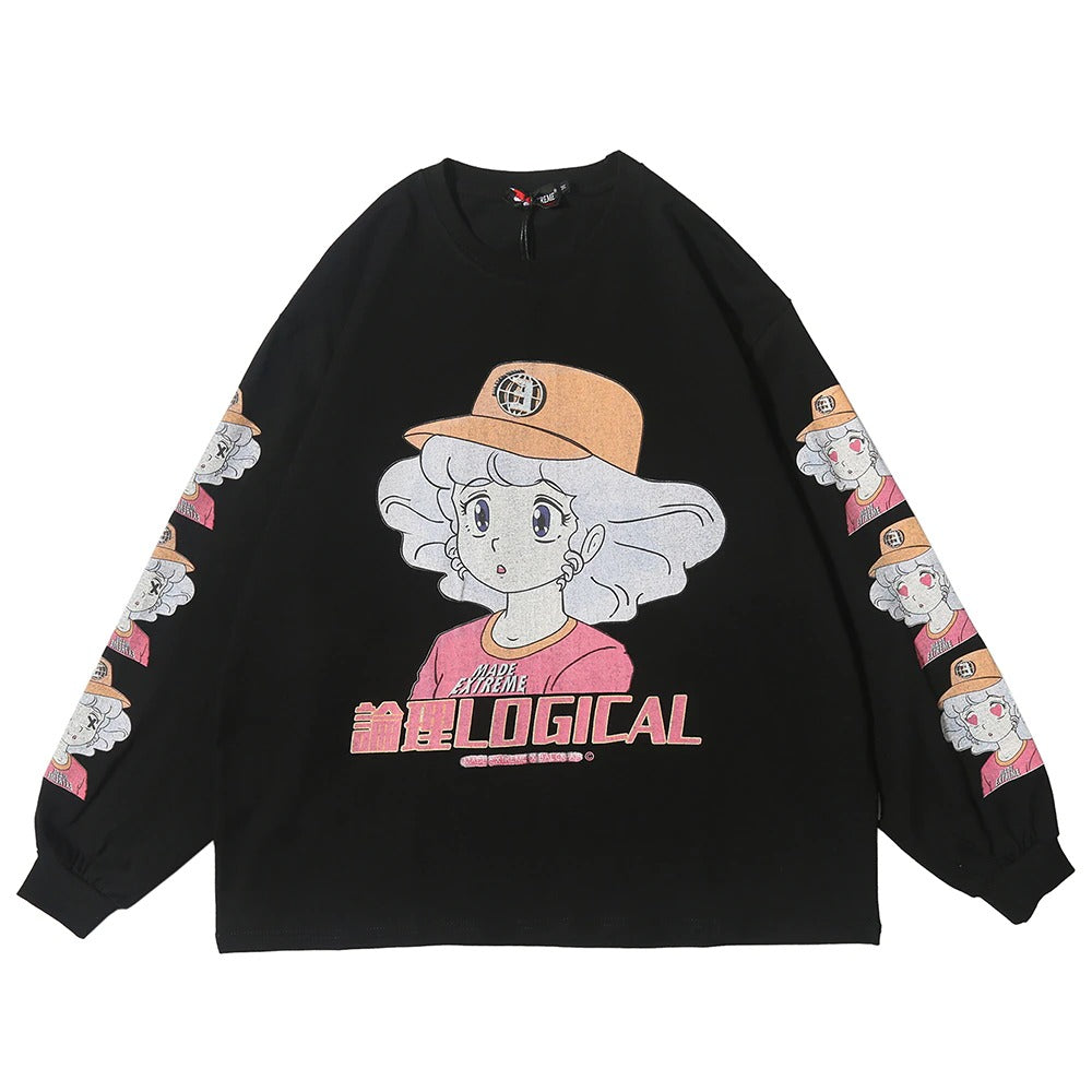 Anime - Streetwear - "LOGICAL" - Anime Girl Oversized Sweatshirt | 2 Colors - Alpha Weebs