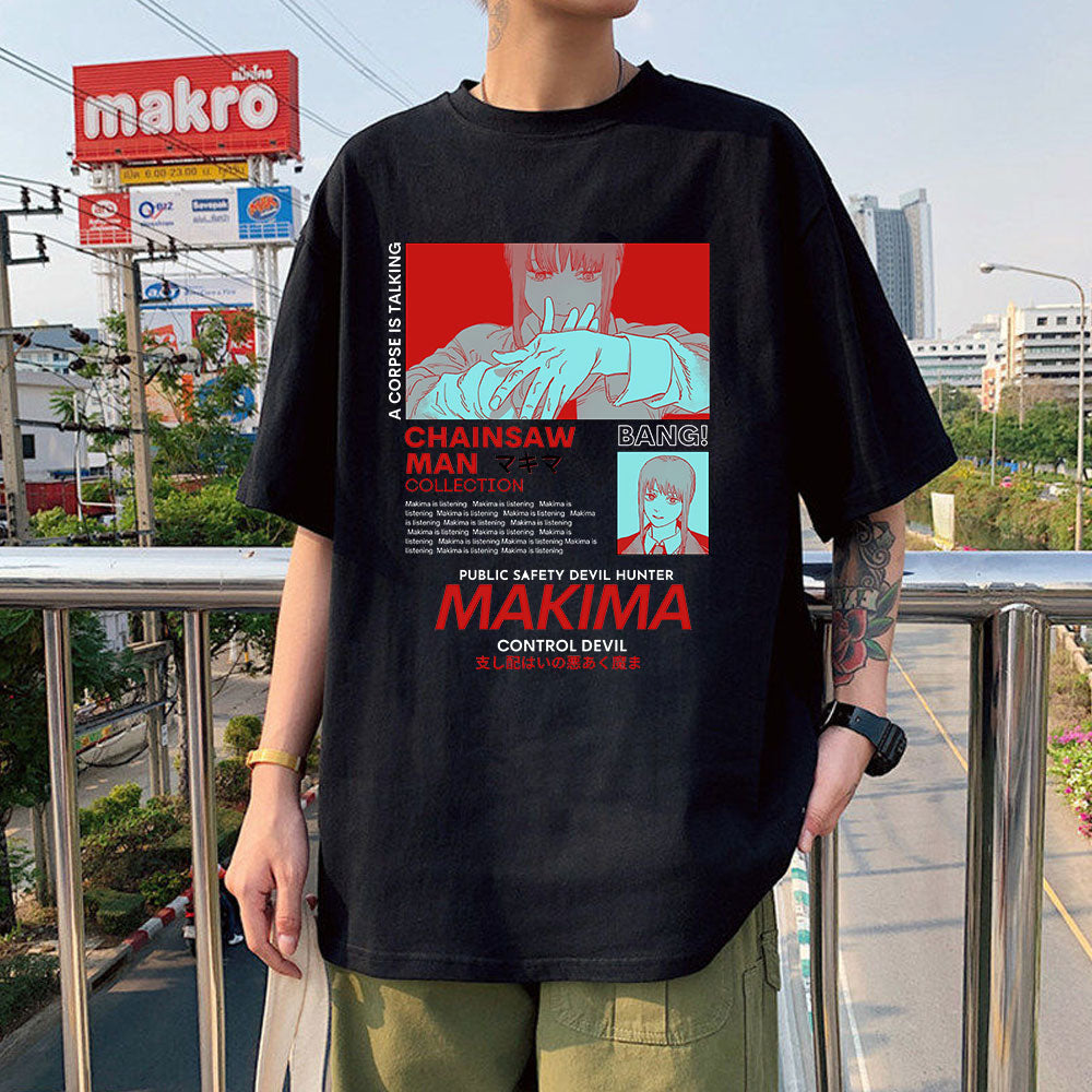Anime - Streetwear - "CRUSHED" - Chainsaw Man Anime Makima Oversized T-Shirt | 4 Options - Alpha Weebs