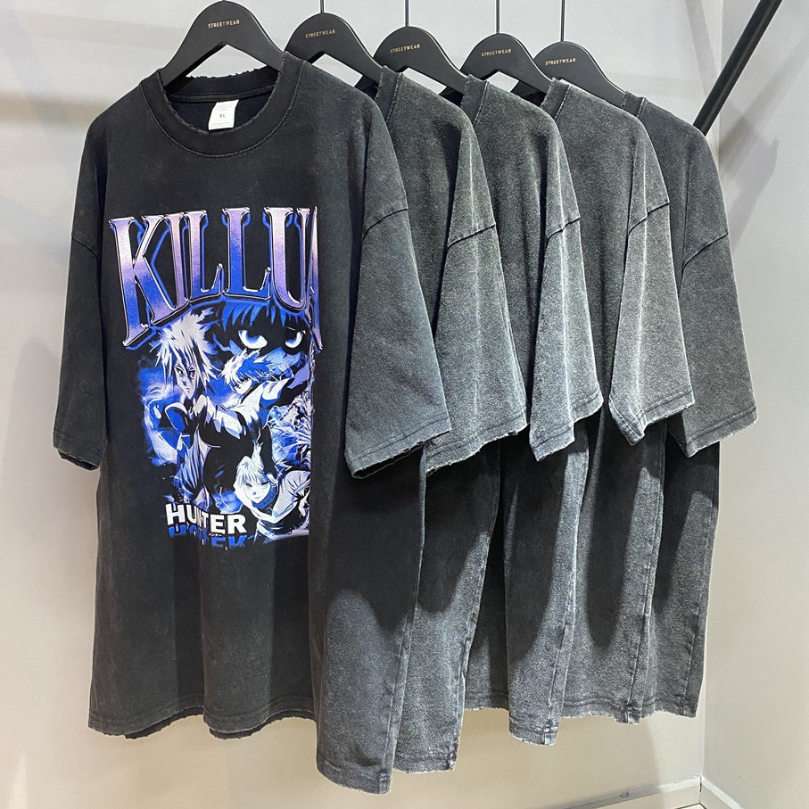 Anime - Streetwear - "SASIN" - Hunter x Hunter Oversized Anime Vintage / Acid Washed T-Shirt - Alpha Weebs