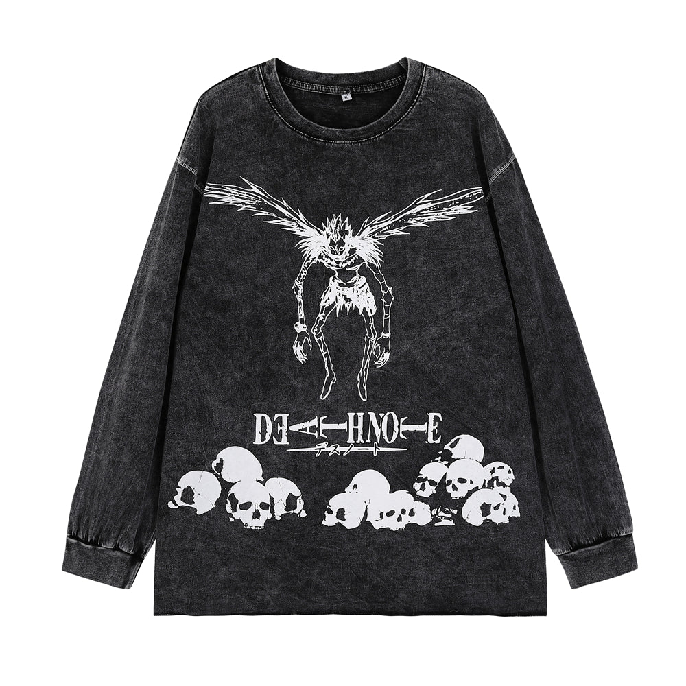 Anime - Streetwear - "FLYING RYUK" - Death Note Vintage / Acid Washed Anime Oversized Sweatshirt - Alpha Weebs