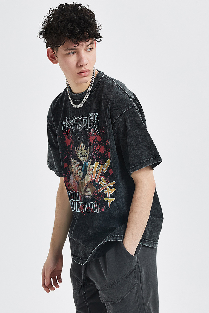 Anime - Streetwear - "BLOOD MANIPULATION" - Jujutsu Kaisen Anime Oversized Vintage / Acid Washed T-Shirt - Alpha Weebs