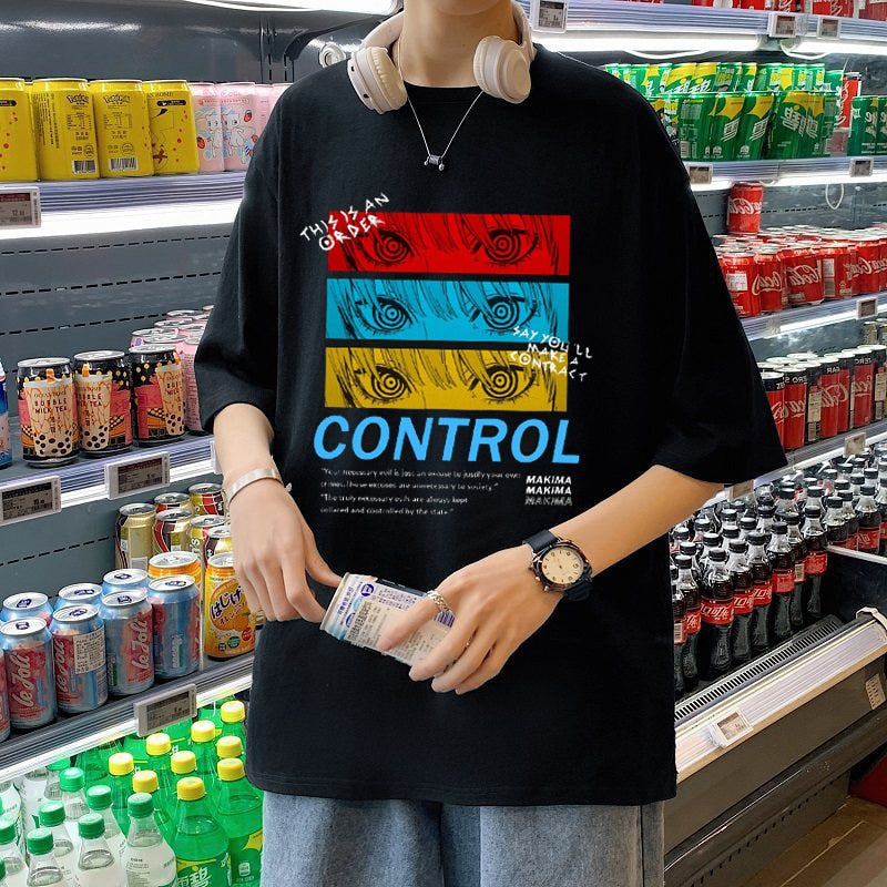 Anime - Streetwear - "CONTROL" - Chainsaw Man Anime Makima Oversized T-shirt | 4 Colors - Alpha Weebs