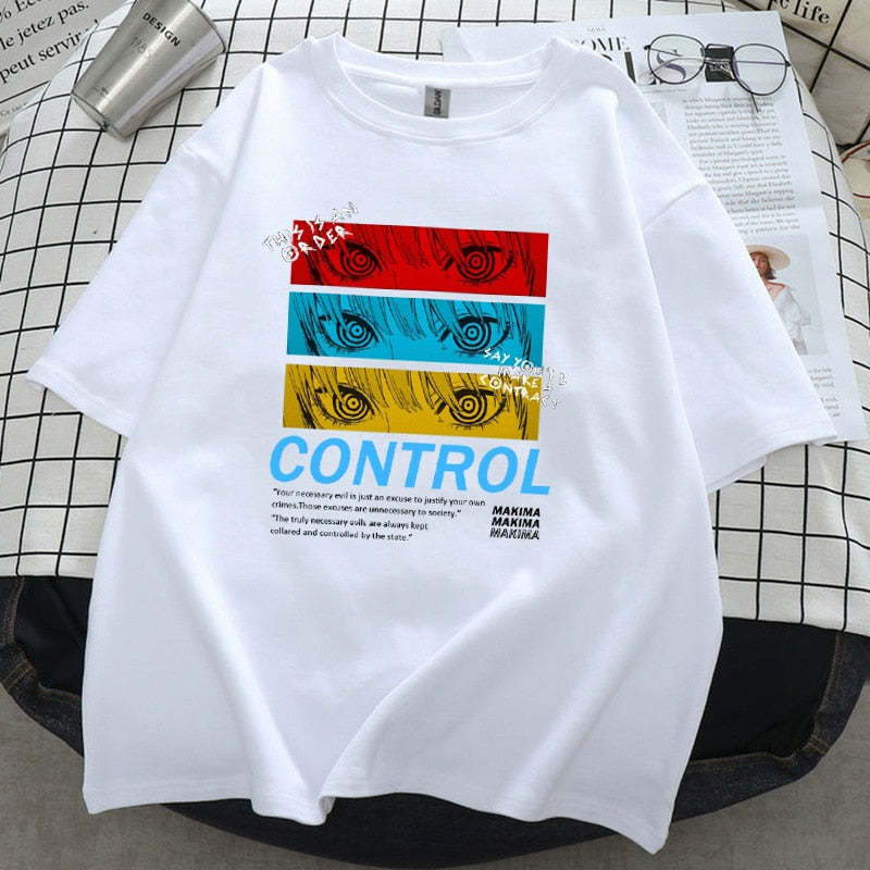 Anime - Streetwear - "CONTROL" - Chainsaw Man Anime Makima Oversized T-shirt | 4 Colors - Alpha Weebs