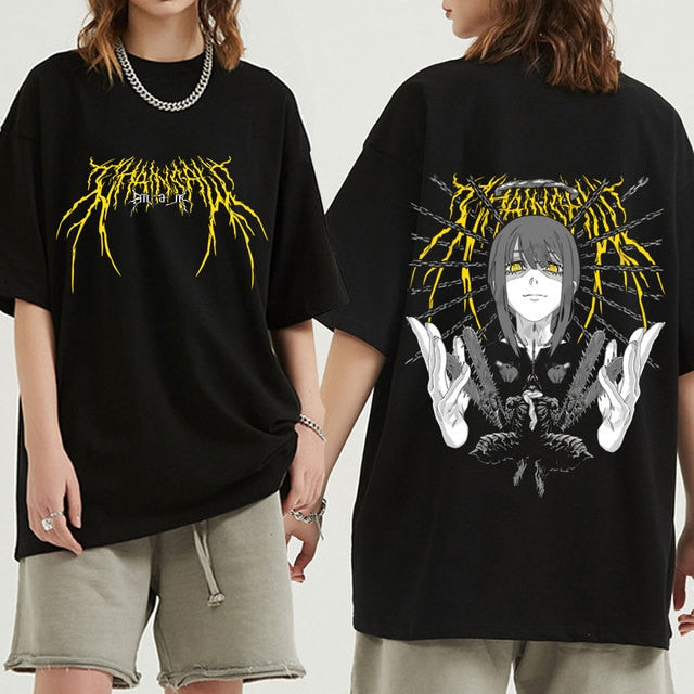 Anime - Streetwear - "COMMAND" - Makima + Denji Chainsaw Man Anime Oversized T-Shirts | 3 colors - Alpha Weebs