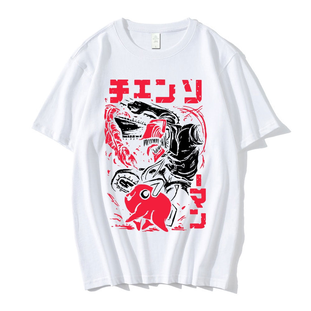 Anime - Streetwear - "CHAINSAWS" - Chainsaw Man Anime Denji Pochita Oversized T-Shirt | 2 Colors - Alpha Weebs