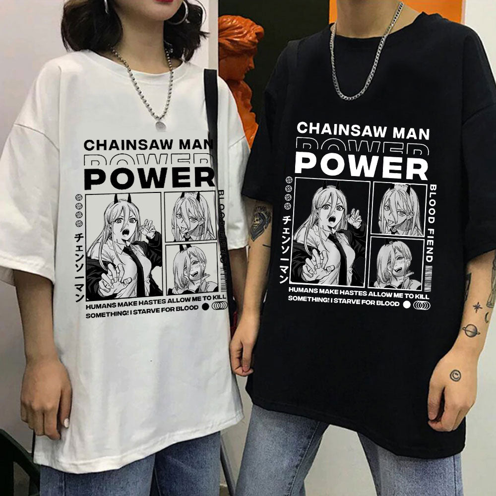 Anime - Streetwear - "BLOOD FIEND" - Chainsaw Man Anime Power Oversized T-Shirts | 2 Colors - Alpha Weebs
