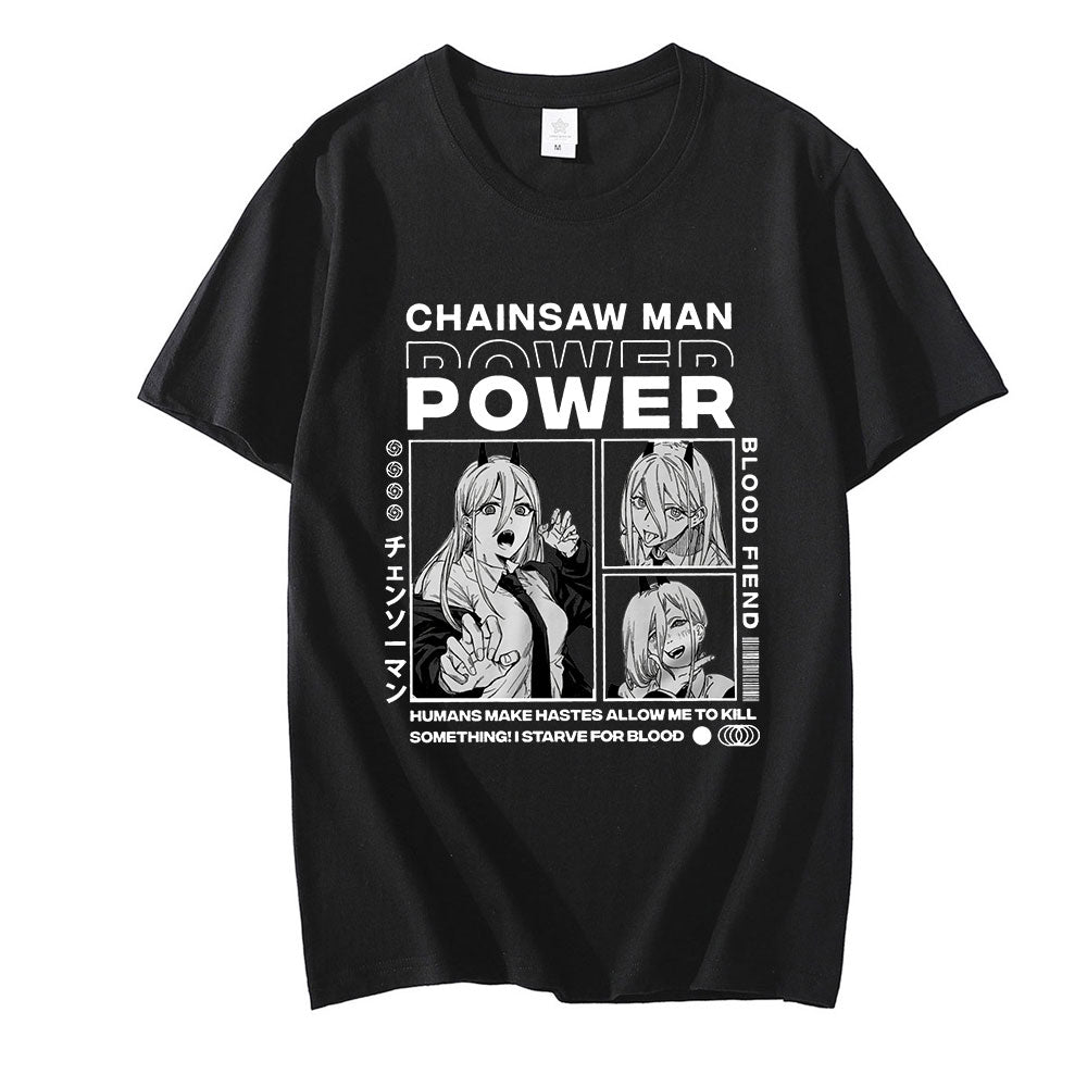 Anime - Streetwear - "BLOOD FIEND" - Chainsaw Man Anime Power Oversized T-Shirts | 2 Colors - Alpha Weebs