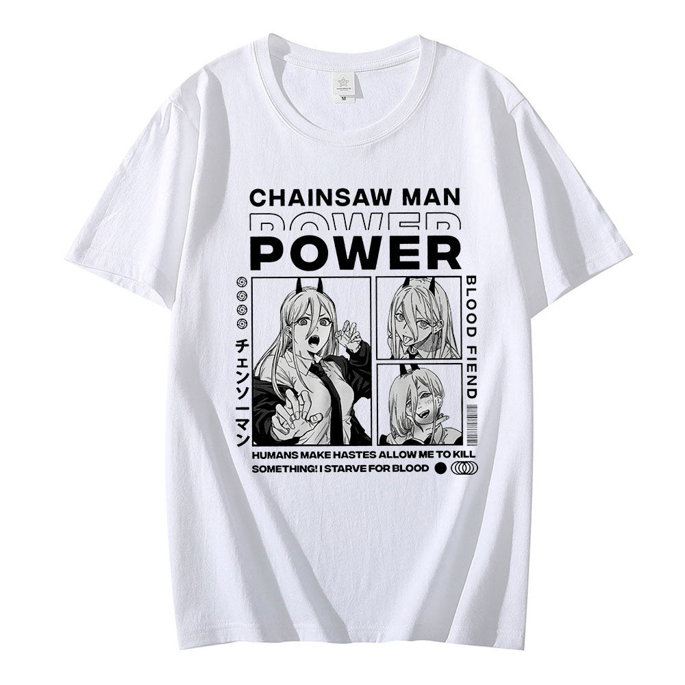 Anime - Streetwear - "BLOOD FIEND" - Chainsaw Man Anime Power Oversized T-Shirts | 2 Colors - Alpha Weebs
