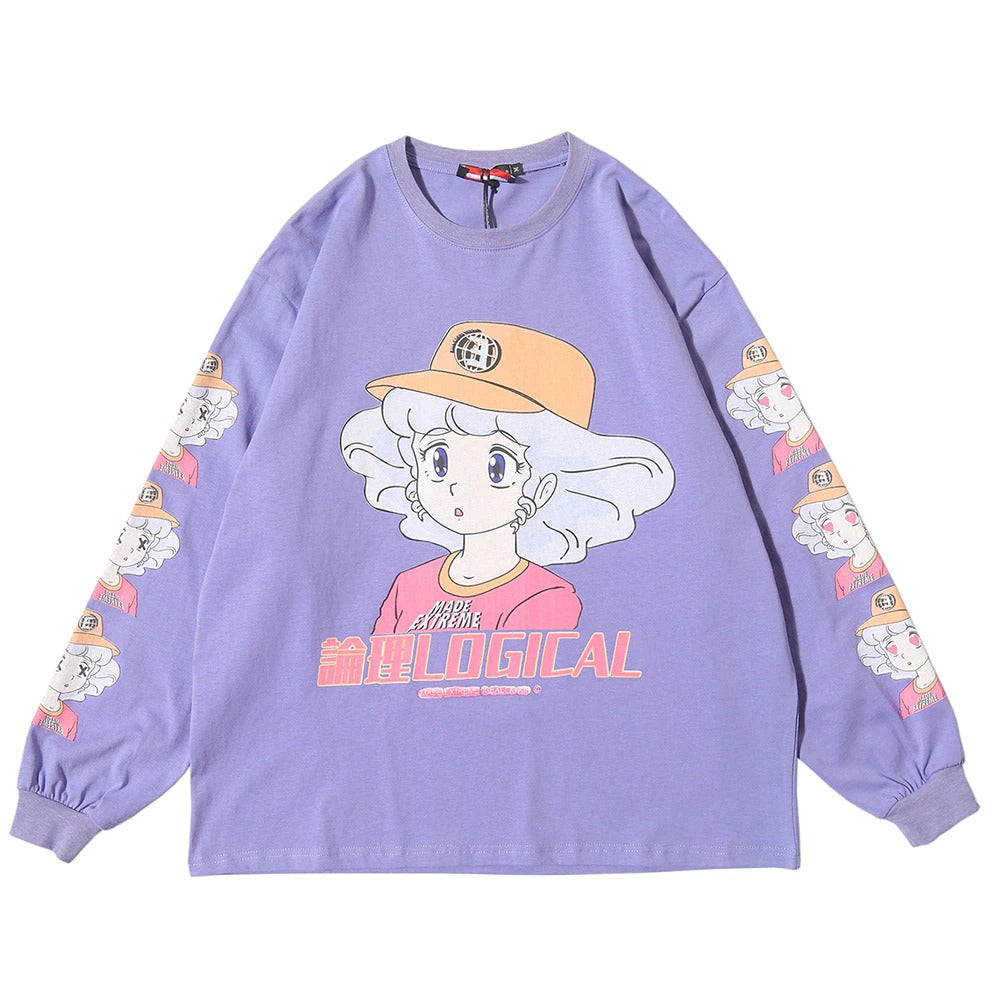 Anime - Streetwear - "LOGICAL" - Anime Girl Oversized Sweatshirt | 2 Colors - Alpha Weebs