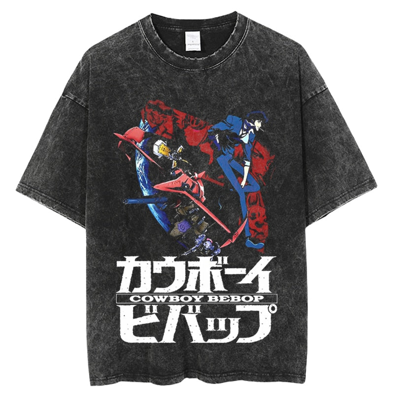 Anime - Streetwear - "READY FOR FACE" - Vintage / Acid Washed Cowboy Bebop Anime T-Shirt - Alpha Weebs