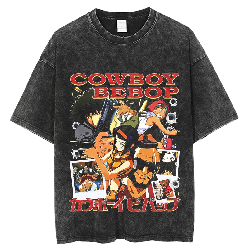 Anime - Streetwear - "HIDE AND SEEK" - Vintage / Acid Washed Cowboy Bebop Anime T-Shirt - Alpha Weebs