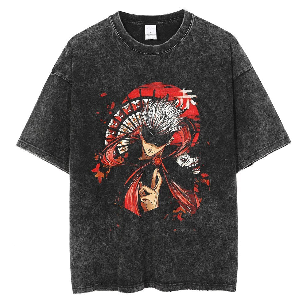 Anime - Streetwear - "SPIRT GOJO" - Jujutsu Kaisen Anime Vintage / Acid Washed Oversized T-Shirt - Alpha Weebs
