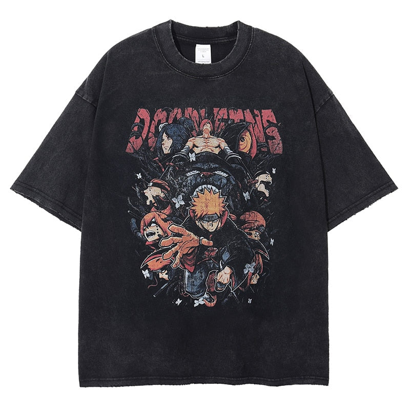 Anime - Streetwear - Vintage Washed Naruto Anime Akatsuki Oversized T-Shirt - Alpha Weebs