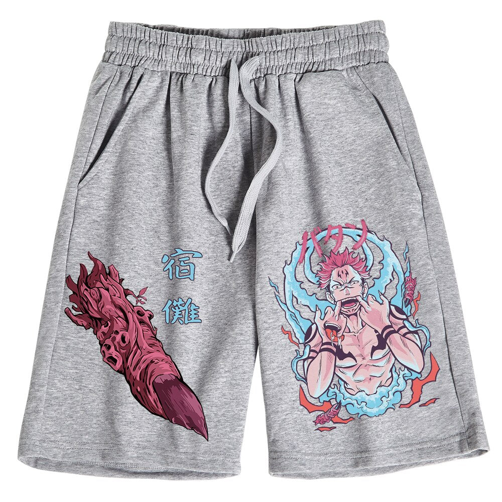 Anime - Streetwear - "FINGER-ING" - Jujutsu Kaisen Anime Ryomen Sukuna Shorts | 2 Colors - Alpha Weebs