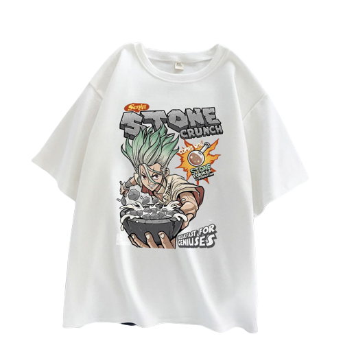 Anime - Streetwear - "STONE CEREAL" - Dr. Stone Anime Oversized T-Shirt | 2 Colors - Alpha Weebs