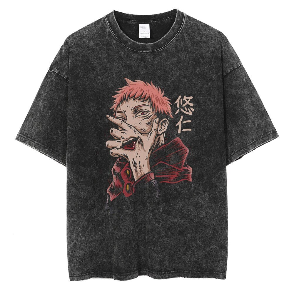 Anime - Streetwear - "LICK" - Jujutsu Kaisen Anime Vintage / Acid Washed Oversized T-Shirt - Alpha Weebs