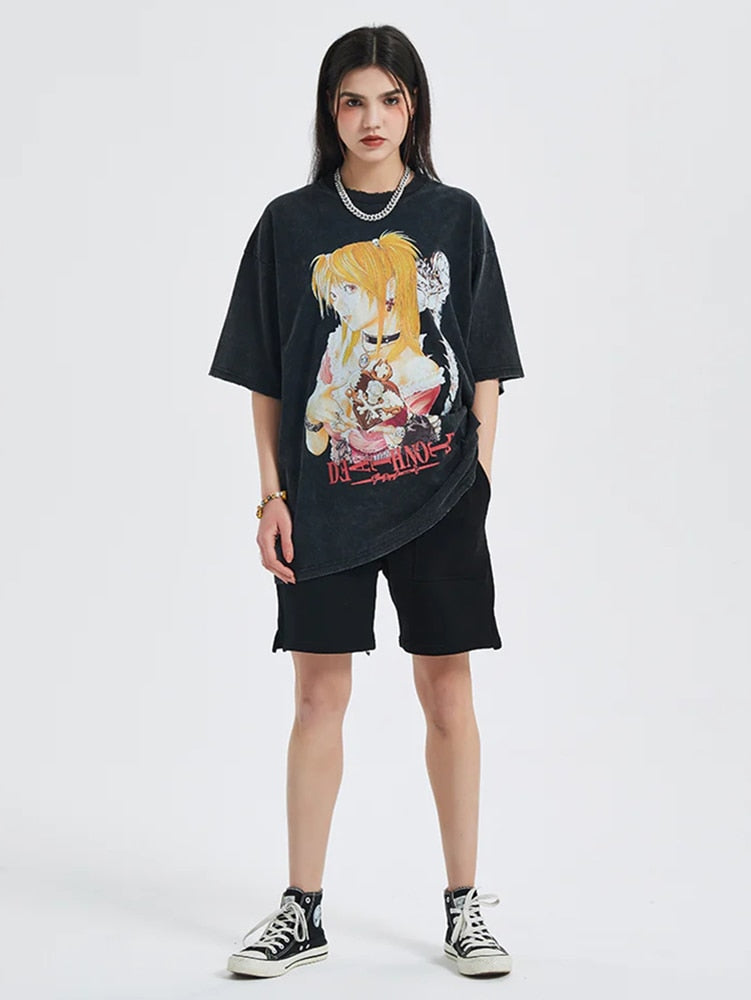 Anime - Streetwear - "MRS.KIRA" - Vintage / Acid Washed MISA Death Note Oversized Streetwear T-shirt - Alpha Weebs