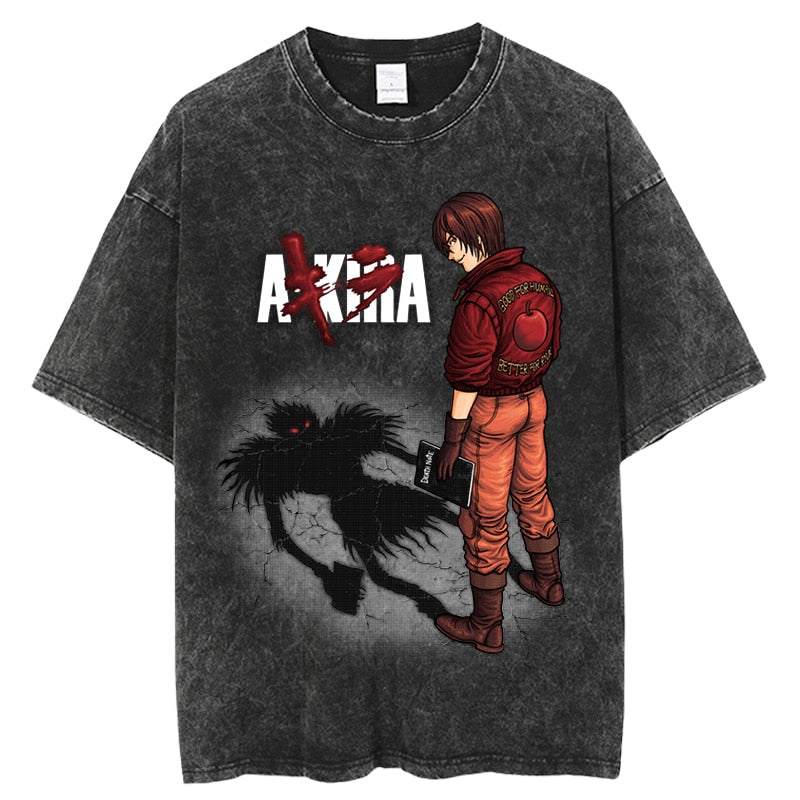 Anime - Streetwear - Death Note X Akira Anime Vintage / Acid Washed Oversized T-Shirt - Alpha Weebs