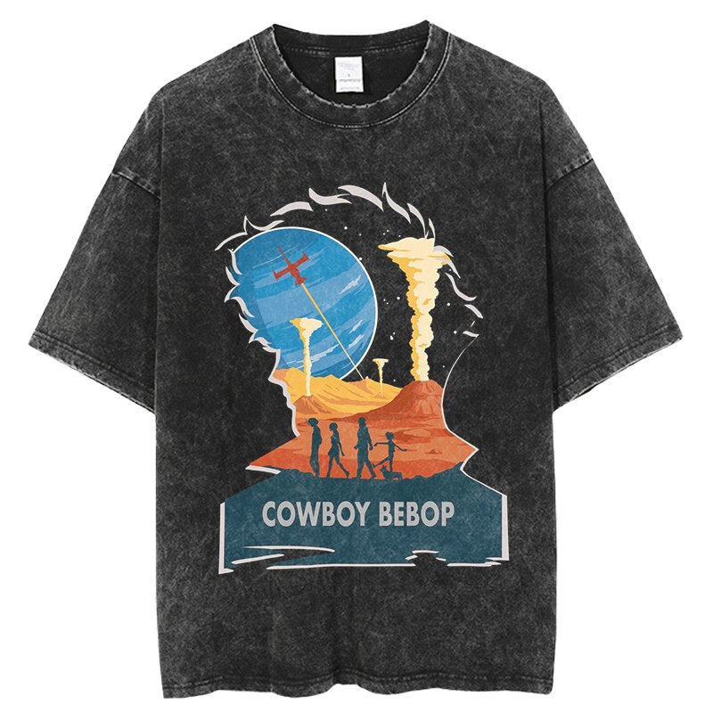 Anime - Streetwear - "COWBOY SQUAD" - Vintage / Acid Washed Cowboy Bebop Anime T-Shirt - Alpha Weebs
