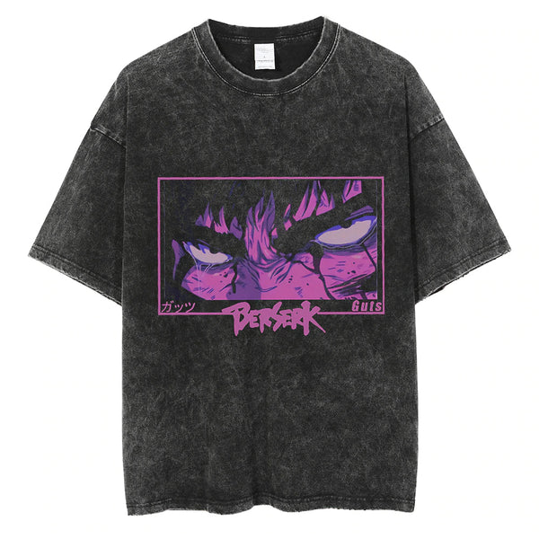 Anime - Streetwear - "RAGER" - Berserk Vintage / Acid Washed Guts Anime Oversized T-Shirt - Alpha Weebs