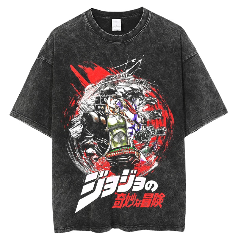 Anime - Streetwear - "JOTARO-JOSEPH" - JoJo's Bizarre Adventure Vintage / Acid Washed Anime T-Shirt - Alpha Weebs