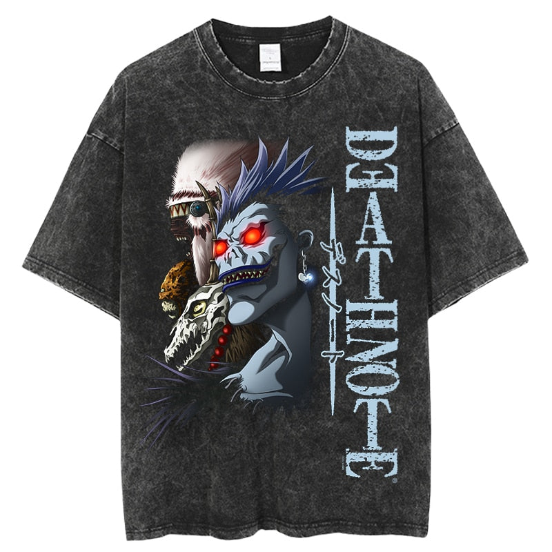 Anime - Streetwear - "SHINI-GANG" - Death Note Anime Ryuk Vintage / Acid Washed Oversized T-Shirt - Alpha Weebs