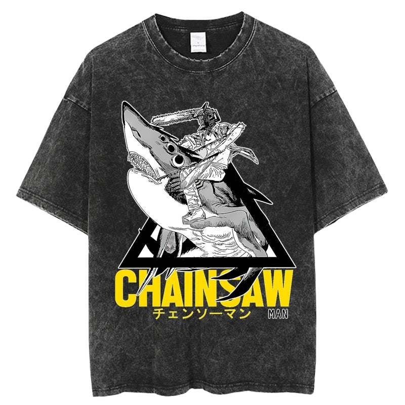 Anime - Streetwear - Chainsaw Man Vintage / Acid Washed Anime Oversized T-Shirt - Alpha Weebs