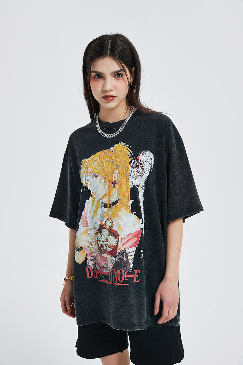 Anime - Streetwear - "MRS.KIRA" - Vintage / Acid Washed MISA Death Note Oversized Streetwear T-shirt - Alpha Weebs