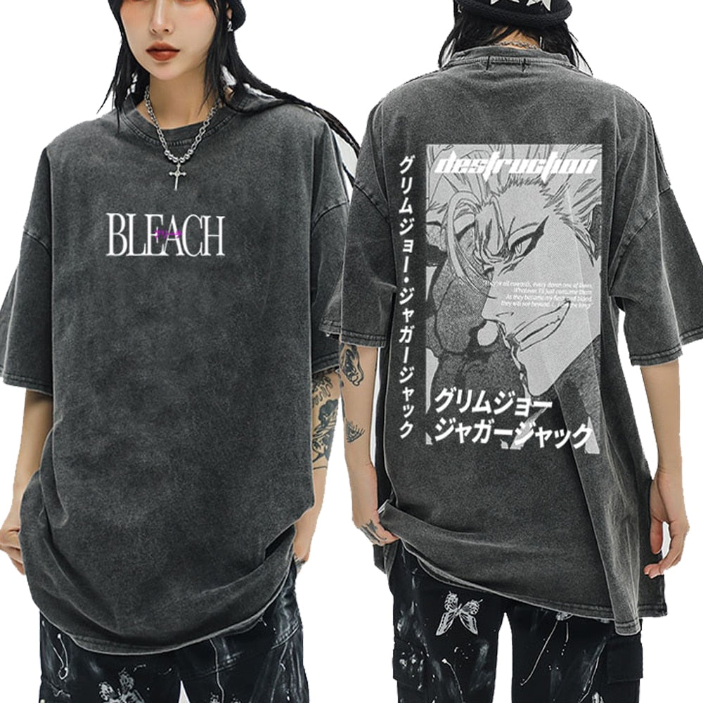 Anime - Streetwear - "KUROSAKI ICHIGO" - Bleach Anime Oversized Vintage / Acid Washed T-Shirts - Alpha Weebs