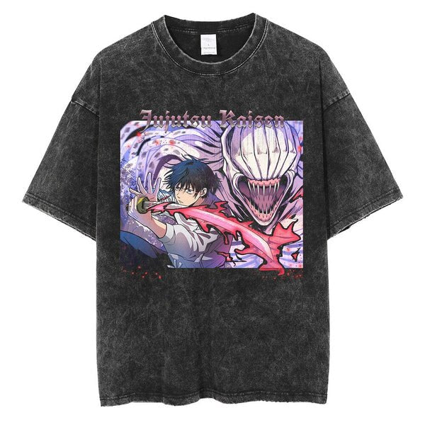 Anime - Streetwear - "FUSHIGURO" - Jujutsu Kaisen Anime Vintage / Acid Washed Oversized T-Shirt - Alpha Weebs