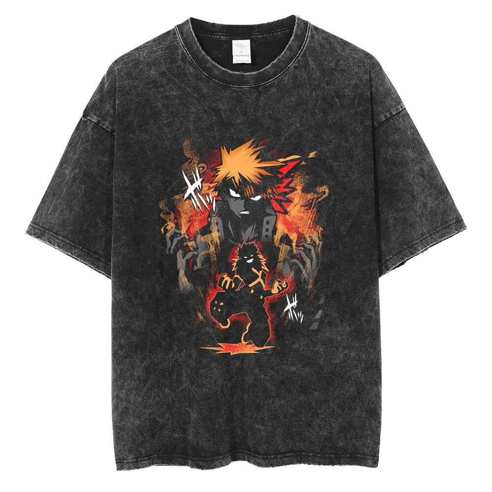 Anime - Streetwear - "KATSUKI BAKUGO" - My Hero Academia Anime Vintage / Acid Washed Oversized T-Shirts - Alpha Weebs