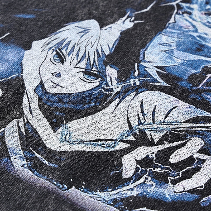 Anime - Streetwear - "SASSIN" - Hunter x Hunter Killua Anime Vintage / Acid Washed Oversized Sweatshirt - Alpha Weebs