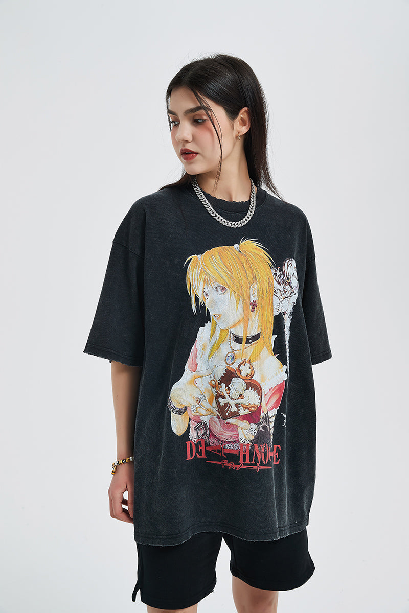 Anime - Streetwear - "MRS.KIRA" - Vintage / Acid Washed MISA Death Note Oversized Streetwear T-shirt - Alpha Weebs