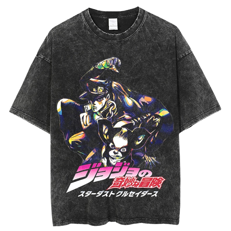 Anime - Streetwear - "KUJO" - JoJo's Bizarre Adventure Vintage / Acid Washed Anime T-Shirt - Alpha Weebs