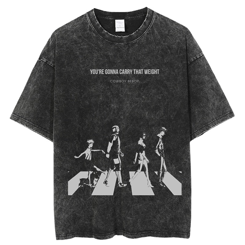 Anime - Streetwear - "CROSSWALK" - Vintage / Acid Washed Cowboy Bebop Anime T-Shirt - Alpha Weebs