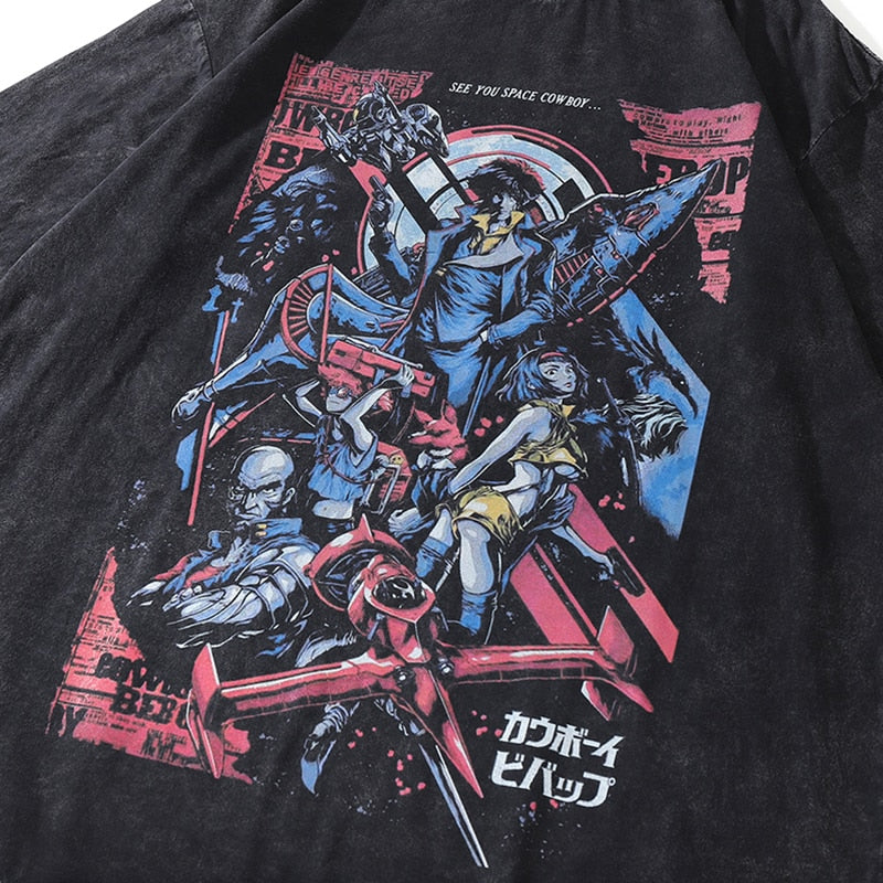 Anime - Streetwear - "SPACE COWBOY" - Cowboy Bebop Anime Oversized Vintage / Acid Washed T-shirt - Alpha Weebs