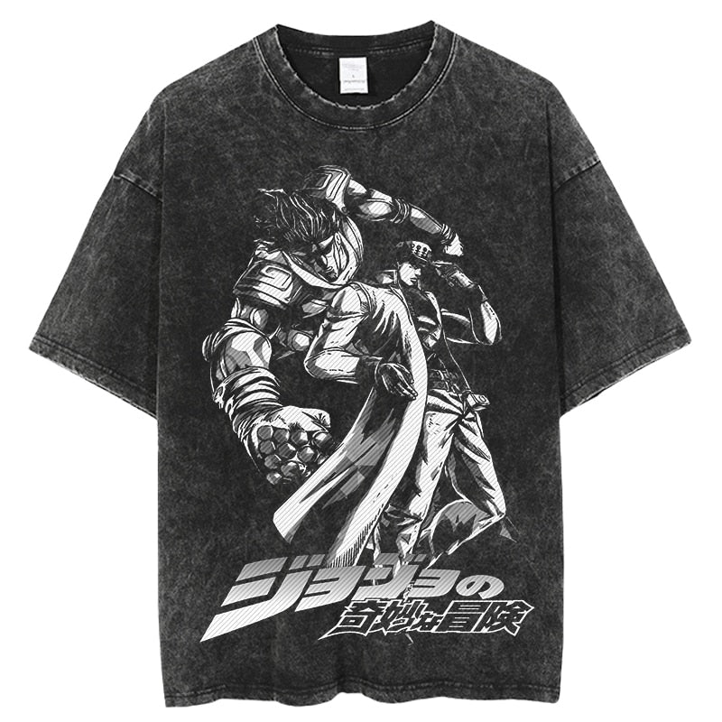 Anime - Streetwear - "DUAL POWER" - JoJo's Bizarre Adventure Anime Vintage / Acid Washed Kujo-Joseph T-Shirt - Alpha Weebs