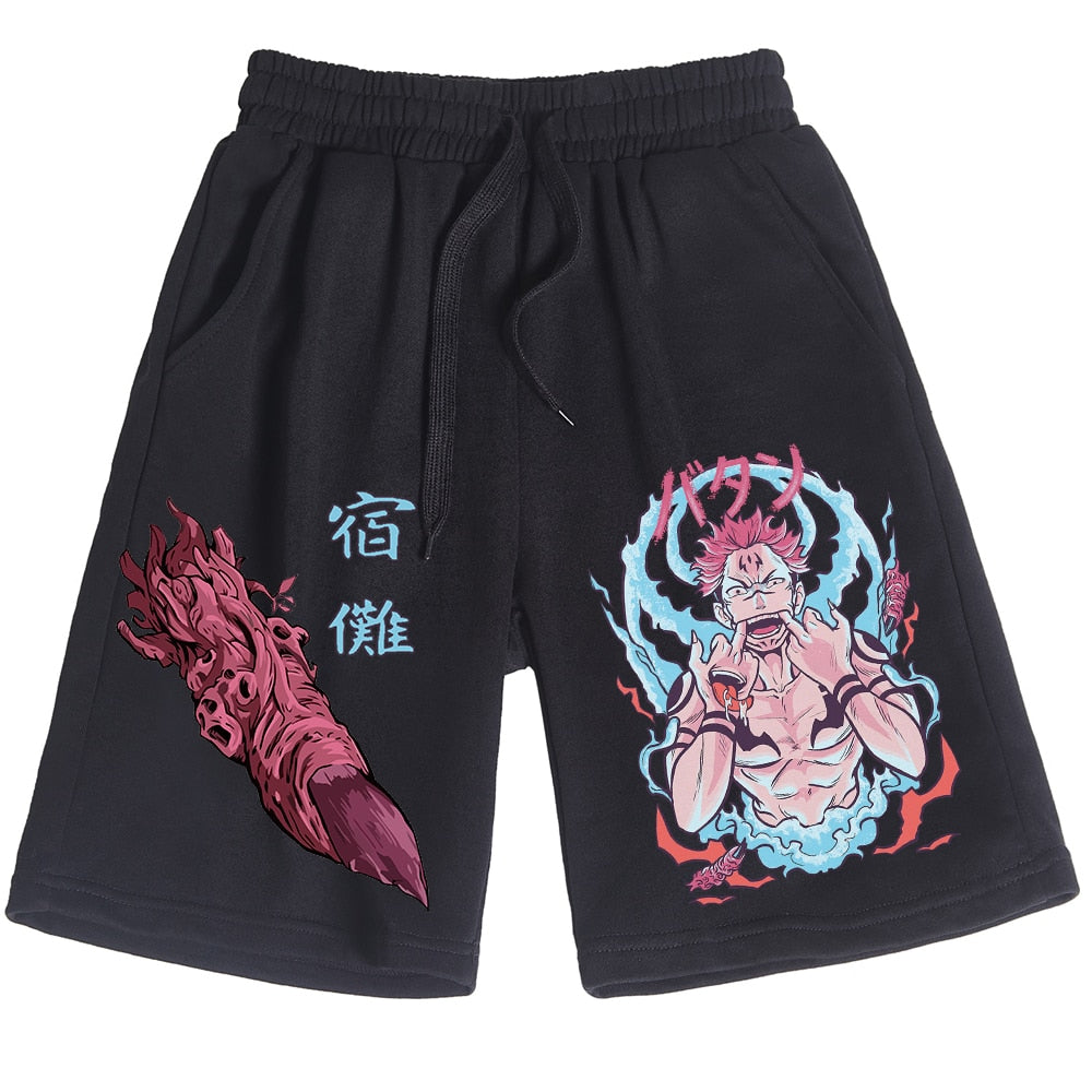 Anime - Streetwear - "FINGER-ING" - Jujutsu Kaisen Anime Ryomen Sukuna Shorts | 2 Colors - Alpha Weebs