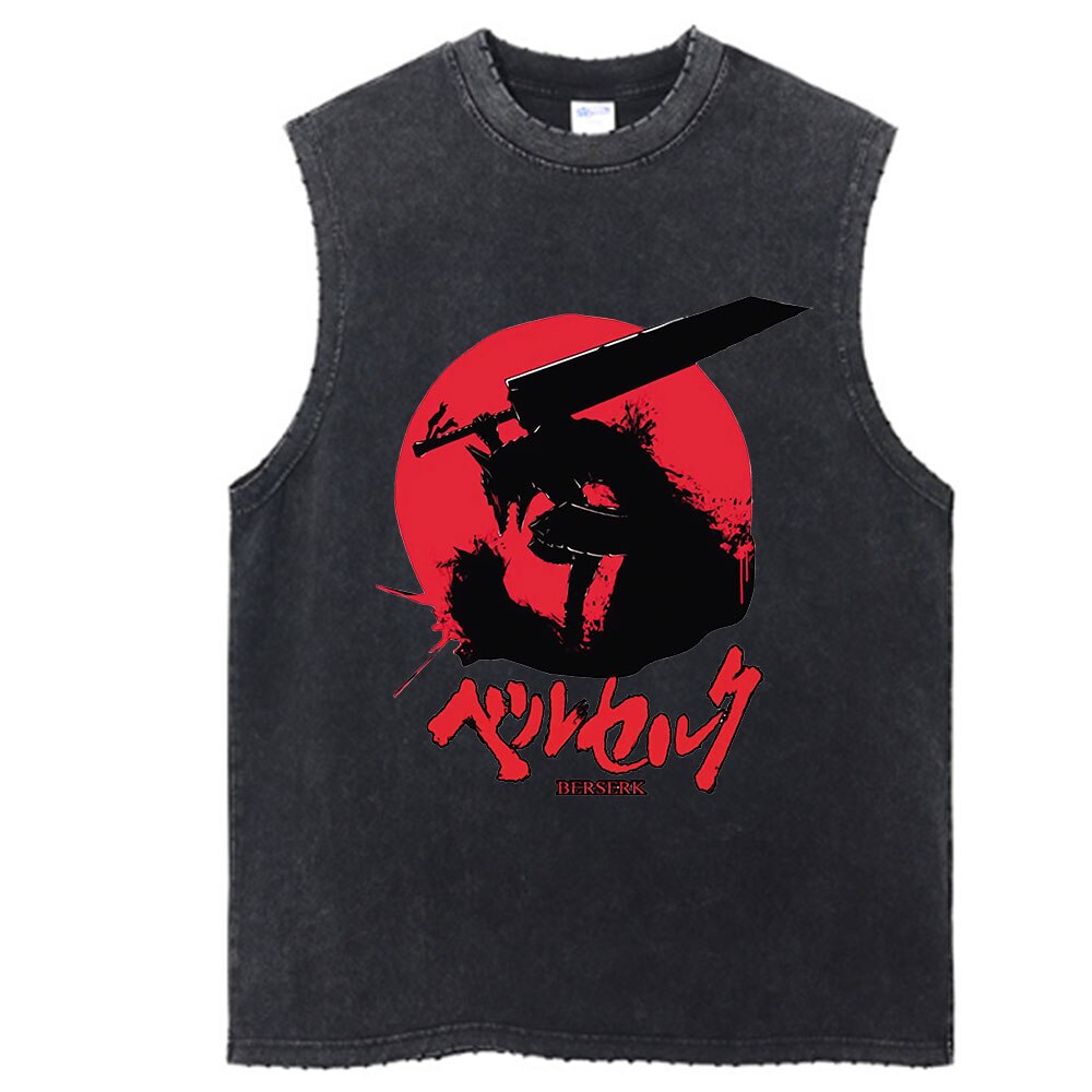 Anime - Streetwear - Berserk Anime Vintage / Acid Washed Guts Sleeves Tank Top - Alpha Weebs